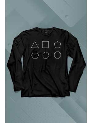 Kendim Seçtim Geometri Çokgenler Üçgen Beşgen Altıgen Sekizgen Uzun Kollu Tişört Baskılı T-Shirt