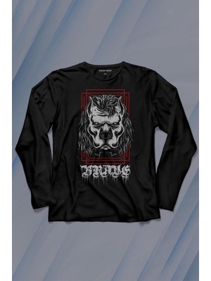 Kendim Seçtim Brave Dog Head Stay Strong Güçlü Kal Gym Spor Uzun Kollu Tişört Baskılı T-Shirt