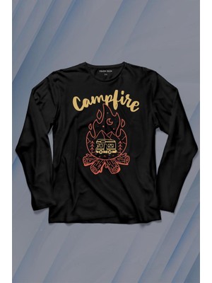Kendim Seçtim Camping Fire Kamp Ateşi Outdoor Travel Gezgin Uzun Kollu Tişört Baskılı T-Shirt