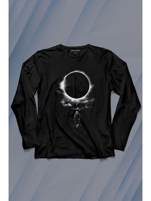 Kendim Seçtim Ay Üzerinde Kara Delik Dünyaya Abkan Astronot Cosmos Uzun Kollu Tişört Baskılı T-Shirt