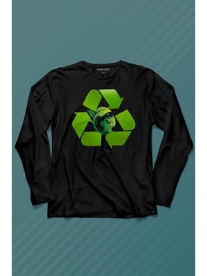 Kendim Seçtim Geri Dönüşüm Temiz Yeşil Çevre Duyarlılığı Uzun Kollu Tişört Baskılı T-Shirt