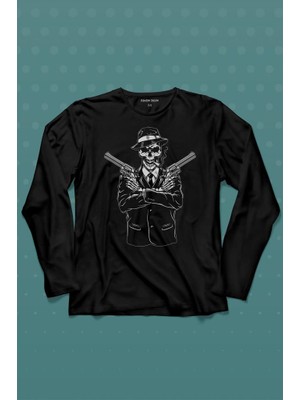 Kendim Seçtim Skeleton Gangster Revolvers Suit Tabanca Uzun Kollu Tişört Baskılı T-Shirt