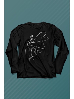Kendim Seçtim Piyano Başında Romantik Müzik Aşkı Müzikal Aşıkları Uzun Kollu Tişört Baskılı T-Shirt