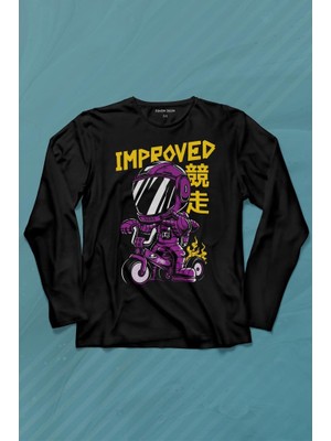 Kendim Seçtim Motor Bike Kide Motocross Improved Japanese Japonca Uzun Kollu Tişört Baskılı T-Shirt