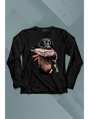 Kendim Seçtim Dog Duck Av Köpeği ve Ördek Köpek Hunting Uzun Kollu Tişört Baskılı T-Shirt