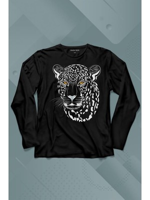 Kendim Seçtim Leopard Face Çıta Lepoar Yüzü Lion Head Uzun Kollu Tişört Baskılı T-Shirt