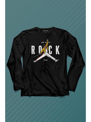 Kendim Seçtim Freddie Mercury We Will Rock You Queen We Are The Champions Uzun Kollu Tişört Baskılı T-Shirt
