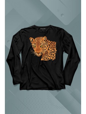 Kendim Seçtim Leopard Face Çıta Lepoar Yüzü Lion Head Uzun Kollu Tişört Baskılı T-Shirt