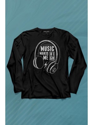 Kendim Seçtim Lost Boyz Musicmakes Me High Kulaklık Uzun Kollu Tişört Baskılı T-Shirt