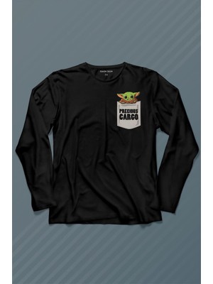 Kendim Seçtim  The Mandalorian Bebek Yoda Cep Tasarımı Uzun Kollu Tişört Baskılı T-Shirt