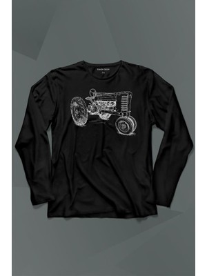 Kendim Seçtim Antika Traktör Silüet Tarım Çiftçi Farmer Uzun Kollu Tişört Baskılı T-Shirt