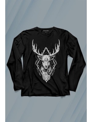 Kendim Seçtim Geyik Animal Street Culture Uzun Kollu Tişört Baskılı T-Shirt
