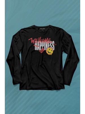 Kendim Seçtim Good Vibe Happines Mutlu Smile Eğlenceli Uzun Kollu Tişört Baskılı T-Shirt