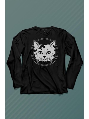 Kendim Seçtim Sevimli Kedi Minik Bıyıklı Cat Minnoş Uzun Kollu Tişört Baskılı T-Shirt