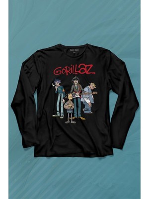 Kendim Seçtim Gorillaz 2d Rock Band Blur Damon Albarn Feel Good Uzun Kollu Tişört Baskılı T-Shirt