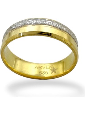 MaGold 5 mm Kibrit Çöpü Içi Dolu Kullanışlı 14 Ayar Altın Alyans Yüzük