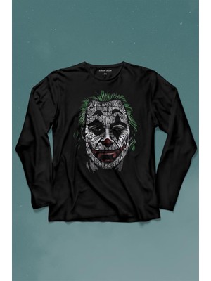 Kendim Seçtim Batman Joker Typograpyh Tipografik Silüet Uzun Kollu Tişört Baskılı T-Shirt