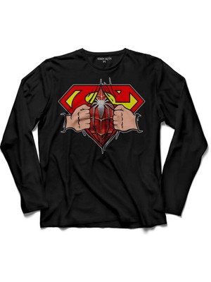 Kendim Seçtim Superman Spıderman Super Spıder Man Örümcek Adam Kollu Tişört