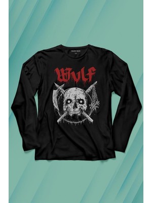 Kendim Seçtim Wulf Metal Rock Band Skull Kuru Kafa Urban Gothic Uzun Kollu Tişört Baskılı T-Shirt