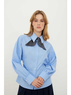 ROMAN Bele Oturan Poplin Gömlek Mavi K2413549_036