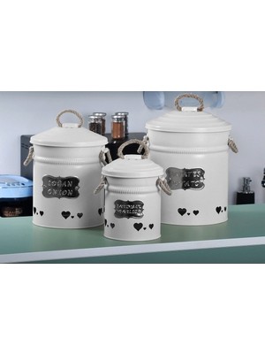 Evistro Metal 3 Lü Patates Soğan Sarımsak Saklama Kovası Beyaz