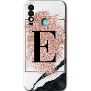 Tecno Spark 8t Kılıf Hd Desen Baskılı Arka Kapak - Pembe Mermer Desenli E Harfi