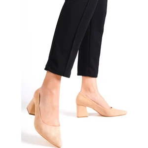 MBZFR601-SN Kadın Süet Blok Topuklu 6 cm Sivri Burun Nude Stiletto & Topuklu Ayakkabı