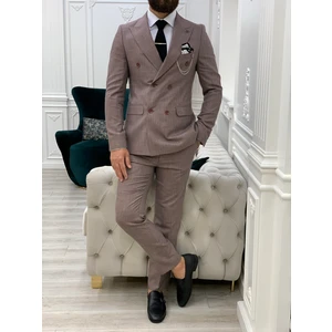 Erkek Kruvaze Takım Elbise Italyan Kesim Slim Fit Ceket Pantolon-Bordo