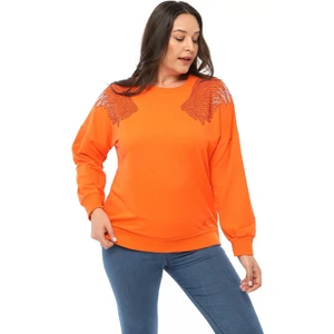 Kadın Büyük Beden Angels Taş Baskılı Turuncu Sweatshirt