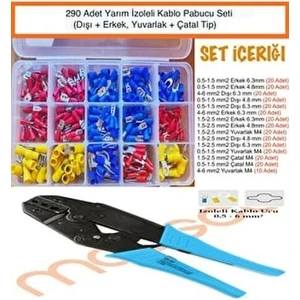 290 Adet Yuvarlak, Çatal, Dışı ve Erkek Kablo Pabucu + Yyt-7 Sıkma Pensesi 0,5-6 Mm2 Pabuç