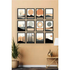 12 Parça Siyah Çerçeve Görünümlü Mdf Tablo Seti