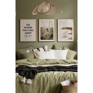 3 Parça Ahşap Çerçeve Görünümlü Mdf Tablo Seti