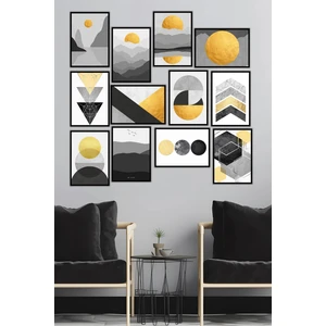 12 Parça Siyah Çerçeve Görünümlü Mdf Tablo Seti