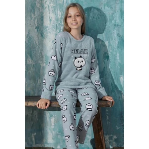 Pijama Evi Mint Relax Panda Desenli Kız Çocuk Peluş Pijama Takım