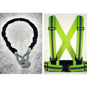 Vi Caro 3 Metre 12 mm Kalınlık Çelik Halat Motorsiklet Zincir Kilit + Pratik Reflektör Yelek