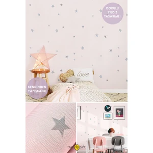 Kendinden Yapışkanlı 60CM×100CM Pembe Yıldızlı Duvar Kağıdı Dolap Çocuk Odası Kaplama