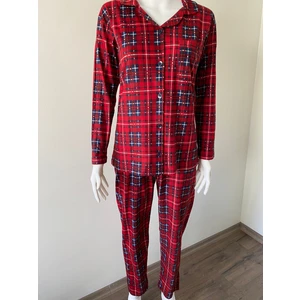 Biricik İç Giyim Kadın Ekoseli Önden Düğmeli Süet Pijama Takımı