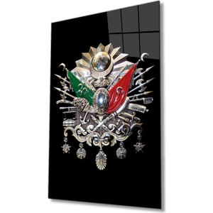 Bay Çağrı Osmanlı Arması Tuğrası Cam Tablo, Ev ve Ofis Duvar Dekoru, Hediyelik Büyük Temperli Cam Tablo