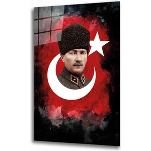 Bay Çağrı Atatürk ve Türk Bayrağı Cam Tablo