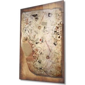 Bay Çağrı Piri Reis Dünya Haritası Cam Tablo, Ev ve Ofis Duvar Dekoru, Hediyelik Büyük Temperli 4 mm Cam Tablo