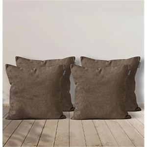 4 'lü Kadife Dokulu Kırlent Kılıfı Açık Kahve