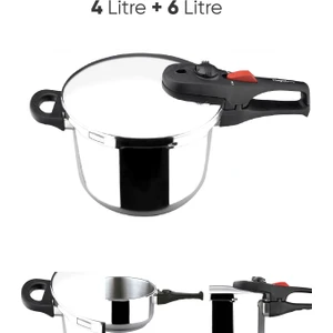 Pratik 4 lt + 6 lt Düdüklü Tencere Ortak Kapak +1 Cam Kapak