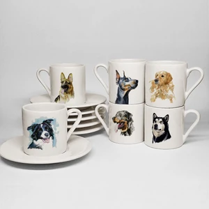 Köpekler Temalı Baskılı Porselen 6lı Türk Kahvesi Fincan Takımı