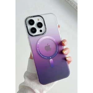 Morpho Apple iPhone 14 Pro Max Uyumlu Gradyan Renkli Magsafe Kılıf Mor