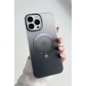 Dark Apple iPhone 14 Pro  Uyumlu Gradyan Renkli Magsafe Kılıf Siyah