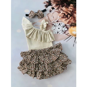 Mini Kids & Baby Kız Bebek Tek Omuz Askılı Body Şort Etek Bandana Takım