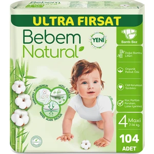 Bebem Natural Bebek Bezi Ultra Fırsat Paketi Maxi 4 No 104 Adet (104 X1 Paket)