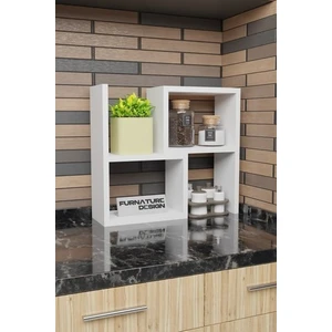 Furnature Design Tezgah Üstü Genişlik Ayarlı Modüler Puzzle Baharatlık Rafı Beyaz