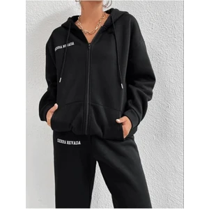 Kadın Siyah Sıerra Nevada Baskılı Hırka Jogger Oversize Eşofman Takım