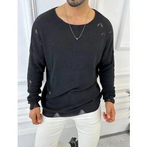 Elku Moda Kazak Naturel Örme Pamuk Tüylenmeyen Yırtık Detaylı Lazer Kesim Triko Kazak